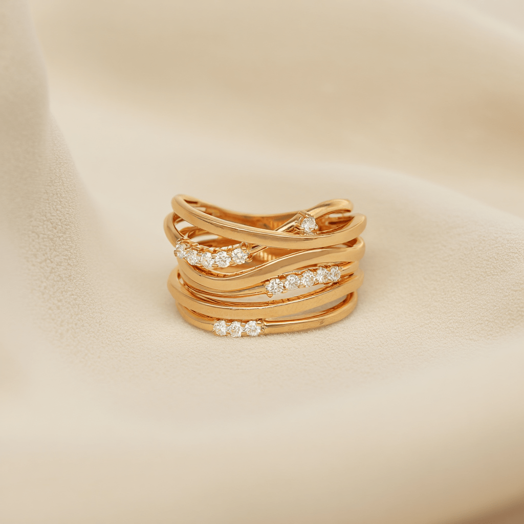 Anel em Ouro 19kl com Seis Fiadas e Diamantes (T18) - Loja do Ouro