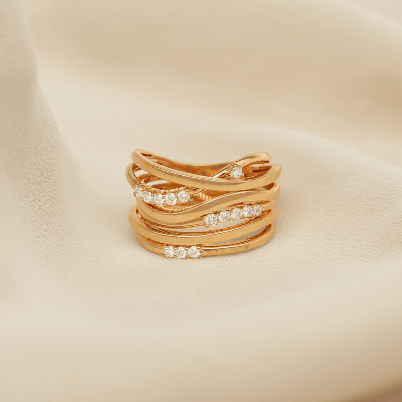 Anel em Ouro 19kl com Seis Fiadas e Diamantes (T18) - Loja do Ouro