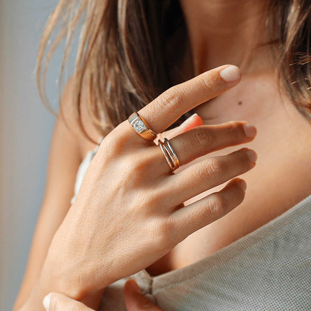 Anillo de oro de 19 kl con circonia (T17) - Gold Store Premium