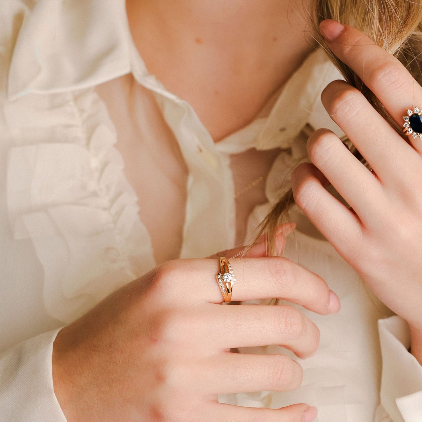 Anel em Ouro 19kl com Zircónias (T12) - Loja do Ouro