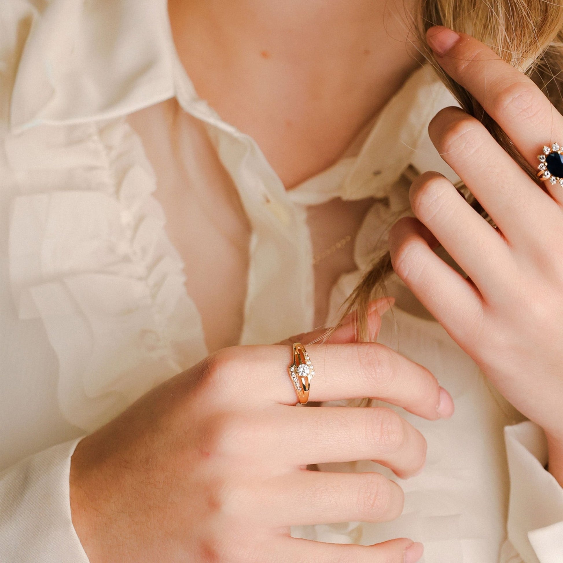 Anel em Ouro 19kl com Zircónias (T12) - Loja do Ouro