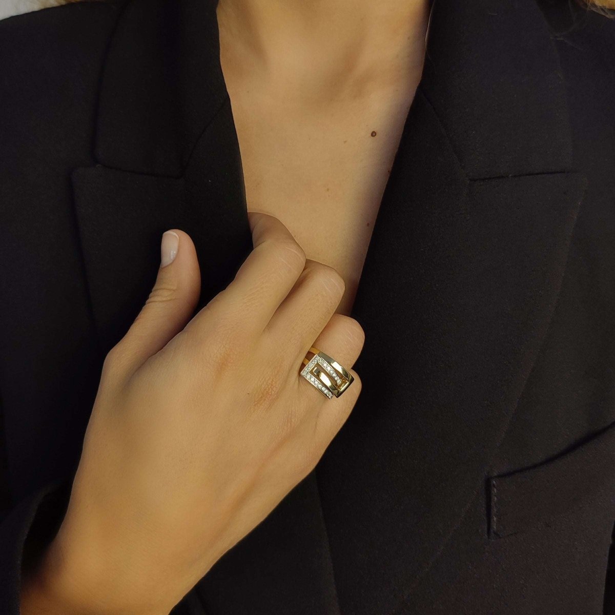 Anillo en oro blanco de 19kl y oro amarillo de 19kl con diamantes - Gold Shop