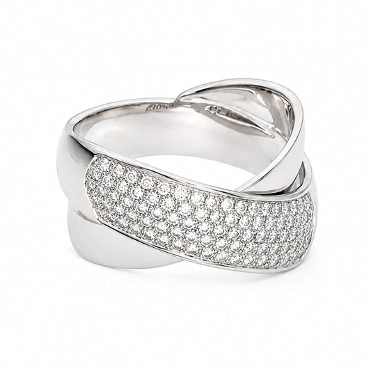 Anel em Ouro Branco de 19kl com Diamantes (T16) - Loja do Ouro