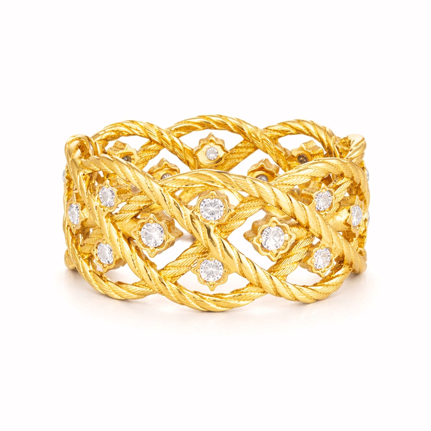 Anel Entrelaçado em Prata Dourada com Zircónias - Loja do Ouro