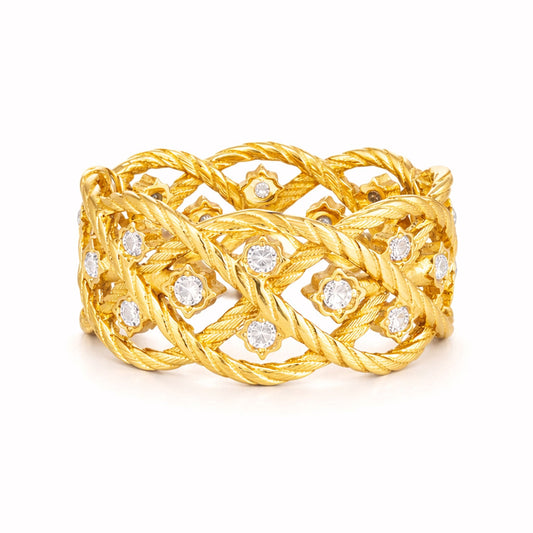 Anel Entrelaçado em Prata Dourada com Zircónias - Loja do Ouro