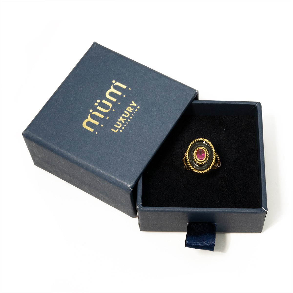Anillo Equinoccio Negro y Rubí - Gold Store Premium
