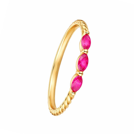 Anel Fino em Prata Dourada com Zircónias Rosa - Loja do Ouro