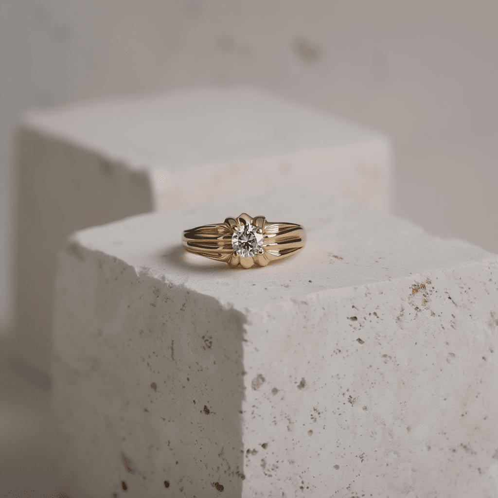 Anel Homem em Ouro 19kl com Diamante (T24) - Loja do Ouro