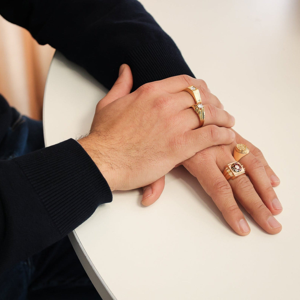 Anillo masculino en oro 19kl con diamante (T27) - Gold Shop