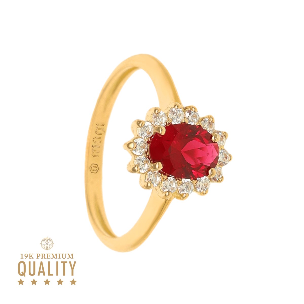 Anillo Lady Aurora en oro 19kl con piedra roja y circonia - Gold Store Premium