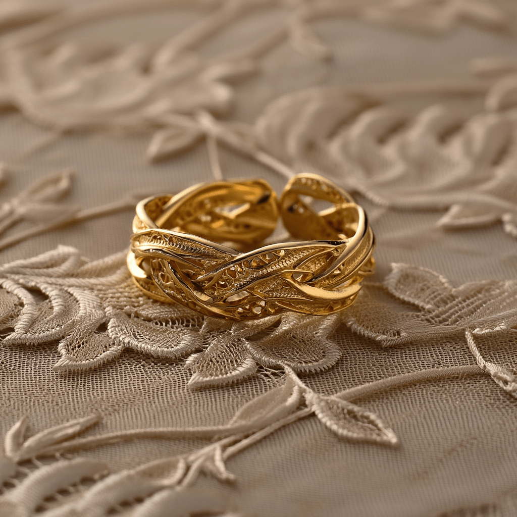 Anel Mar de Saudade em Prata Dourada - Loja do Ouro