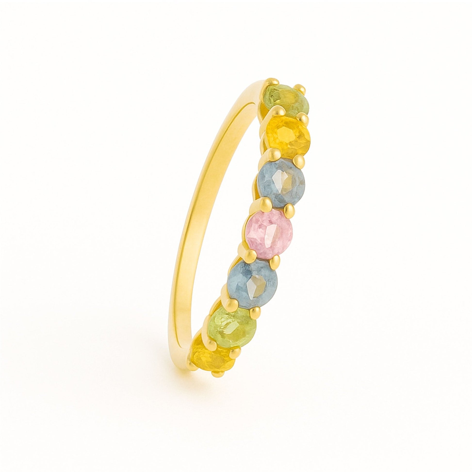 Anel Meia Memória em Ouro 19kl com Topázios Coloridos (T15) - Loja do Ouro