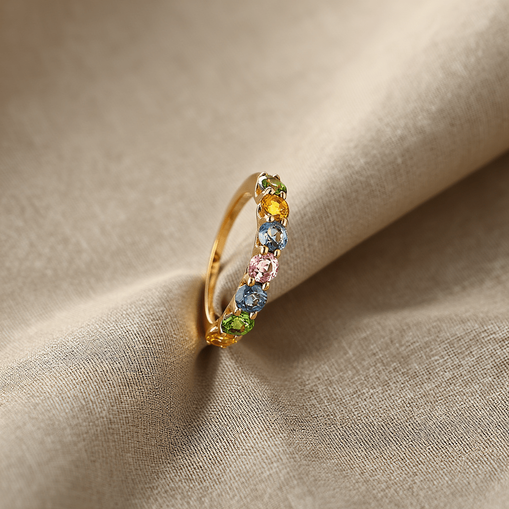 Anel Meia Memória em Ouro 19kl com Topázios Coloridos (T15) - Loja do Ouro
