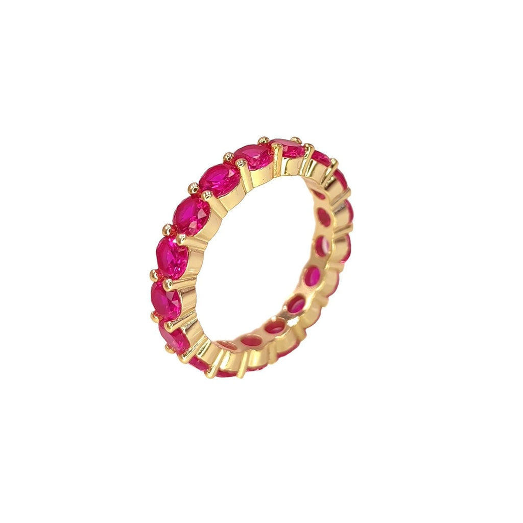 Anel Memória em Prata Dourada com Zircões Rosa - Loja do Ouro