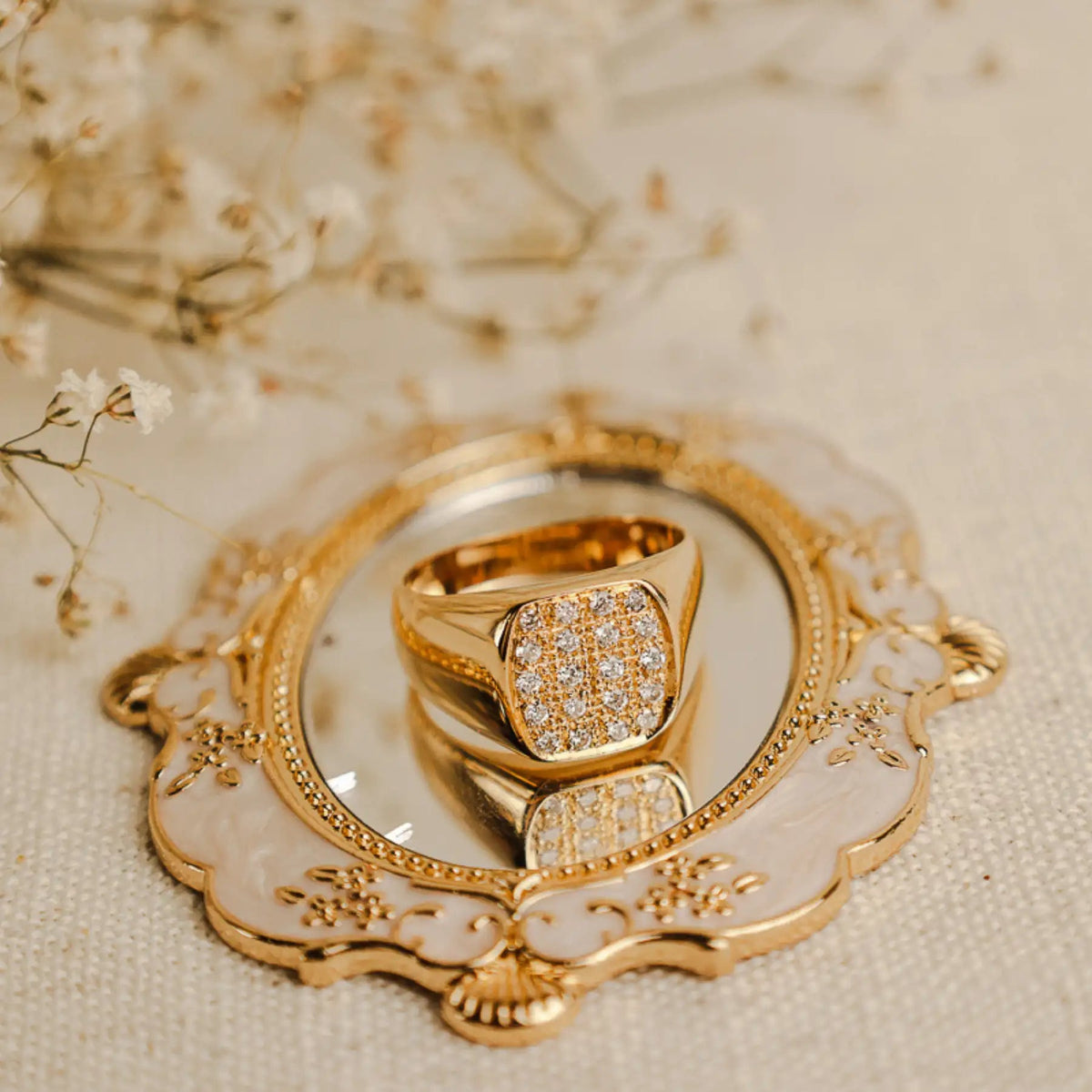 Anel Mesa em Ouro 19kl com Diamantes (T22) - Loja do Ouro