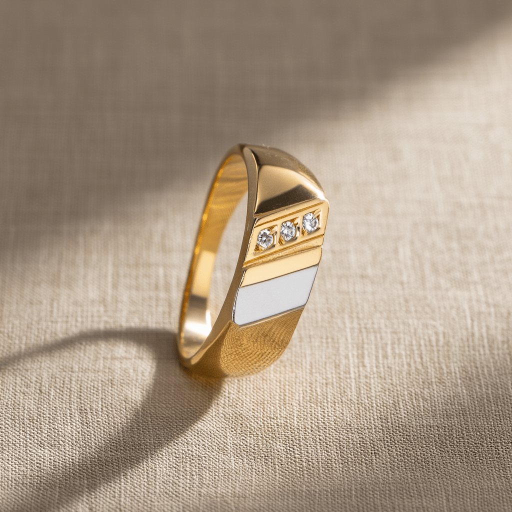 Anillo de mesa en oro bicolor 19kl con circonias (T18) - Gold Store Premium