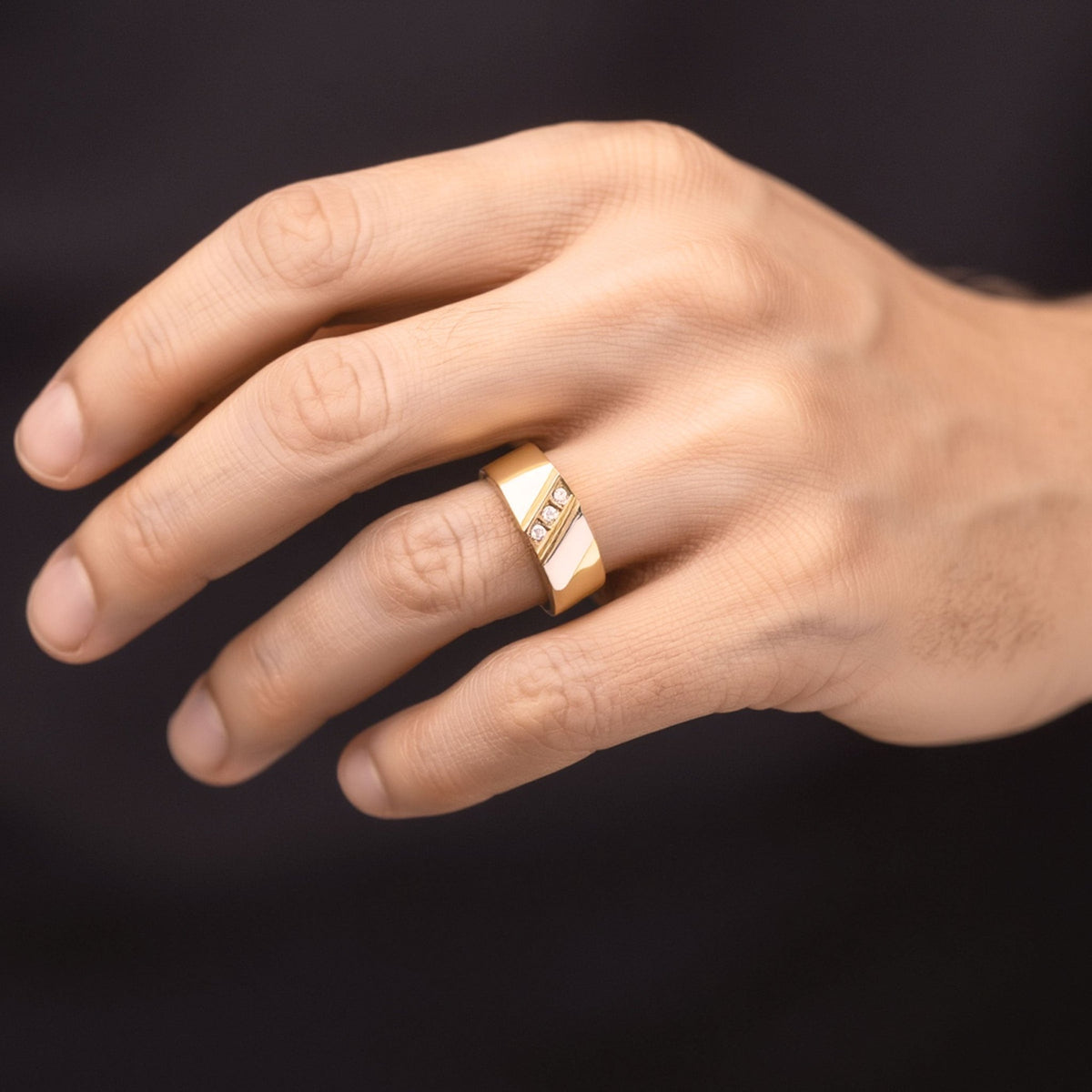 Anillo de mesa en oro bicolor 19kl con circonias (T18) - Gold Store Premium
