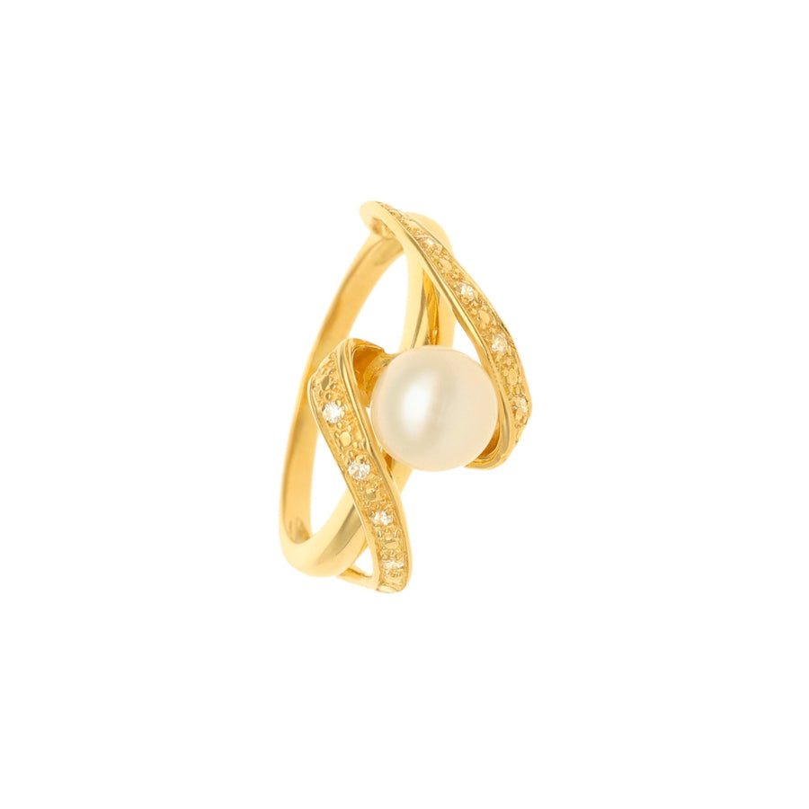 Anillo ondulado de oro de 19kl con perlas y circonia (T12) - Gold Store Premium