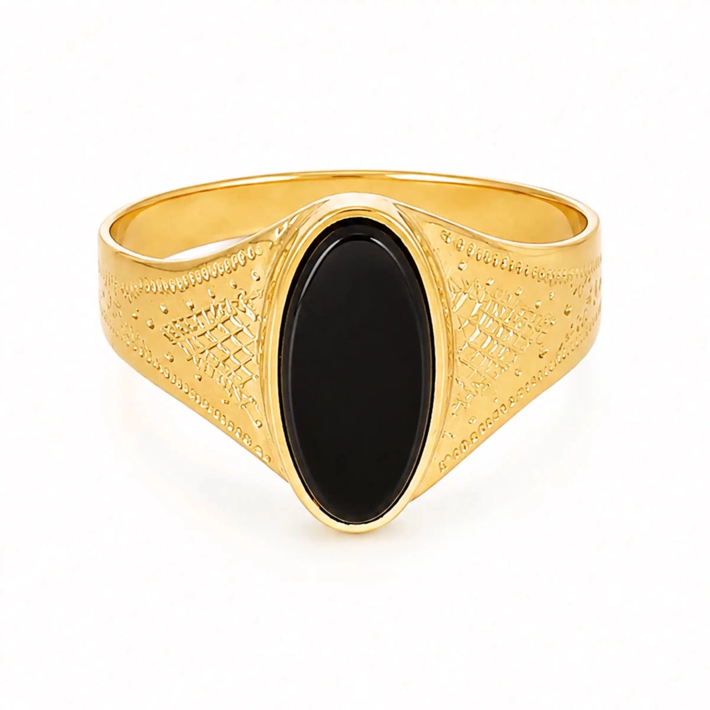 Anel Oval em Ouro 19kl com Onix (T13) - Loja do Ouro