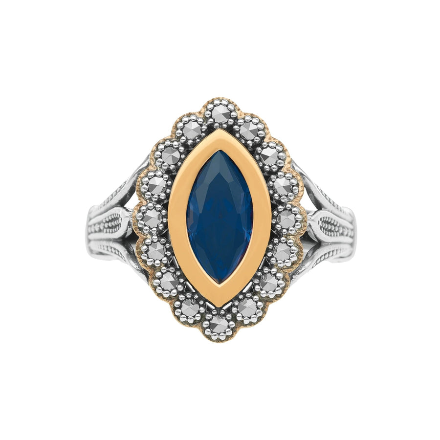 Anillo ovalado en plata y oro de 9 kl con piedra azul real - Gold Store Premium