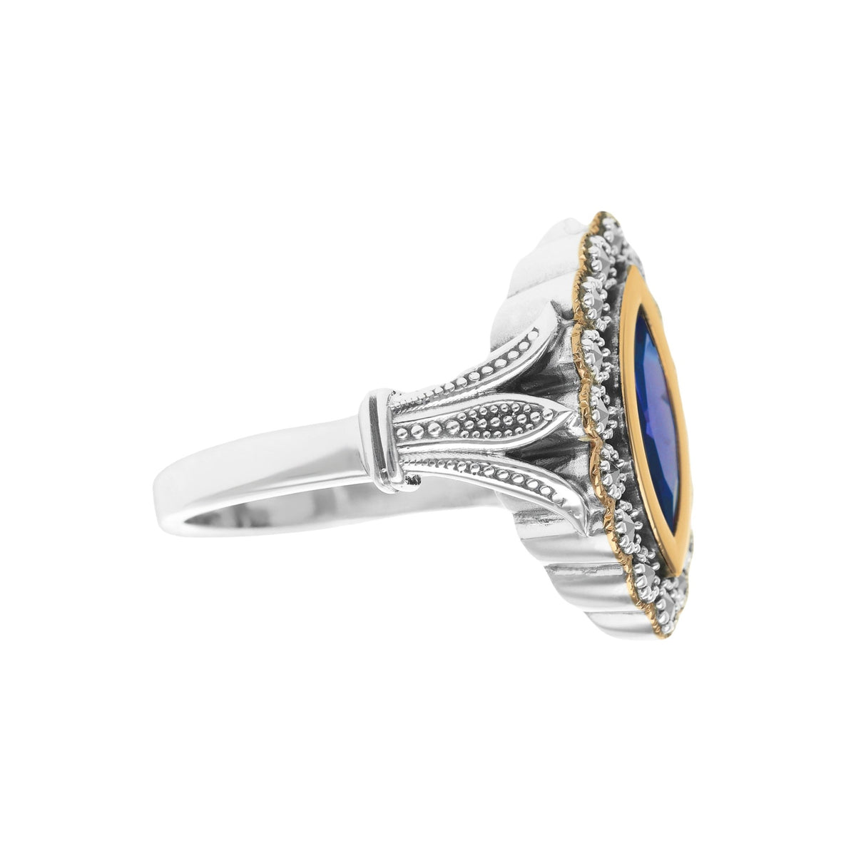 Anillo ovalado en plata y oro de 9 kl con piedra azul real - Gold Store Premium