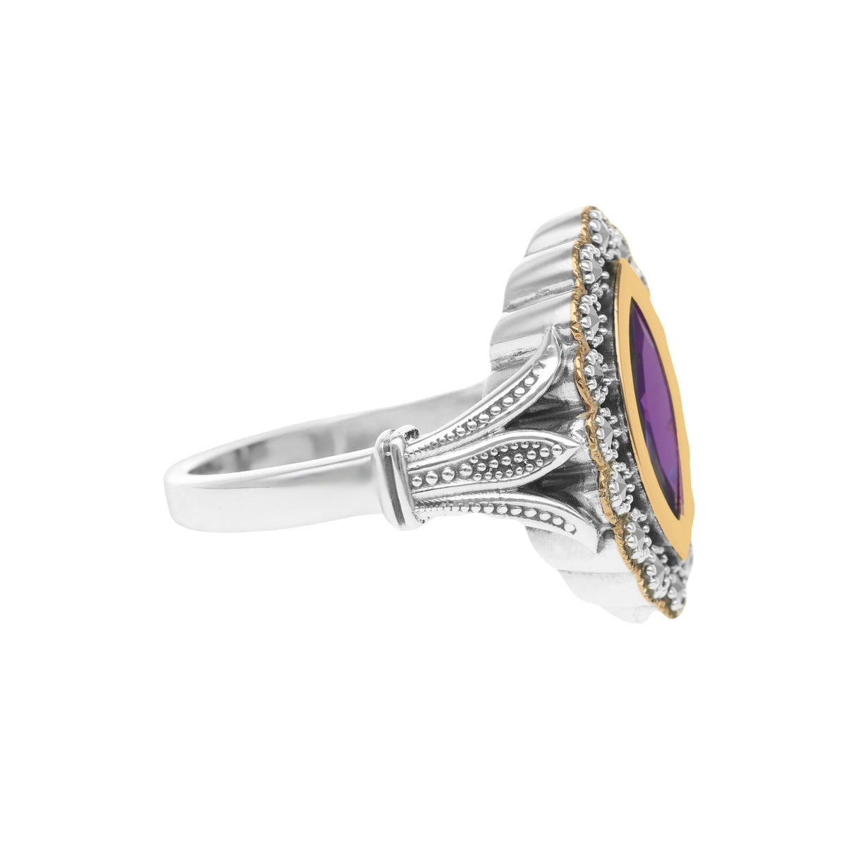 Anillo ovalado en plata y oro de 9 kl con piedra morada - Gold Store Premium
