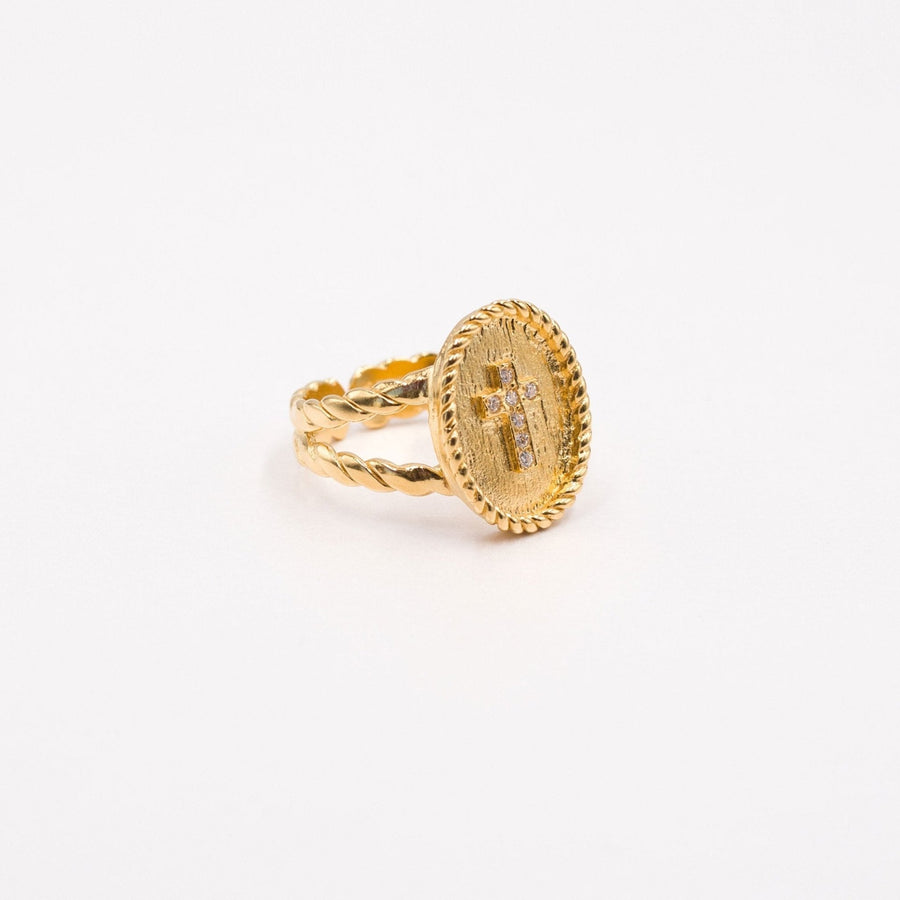 Anillo de Profecía con Cruz de Plata con Cruz Incrustada en Circonia - Gold Store Premium