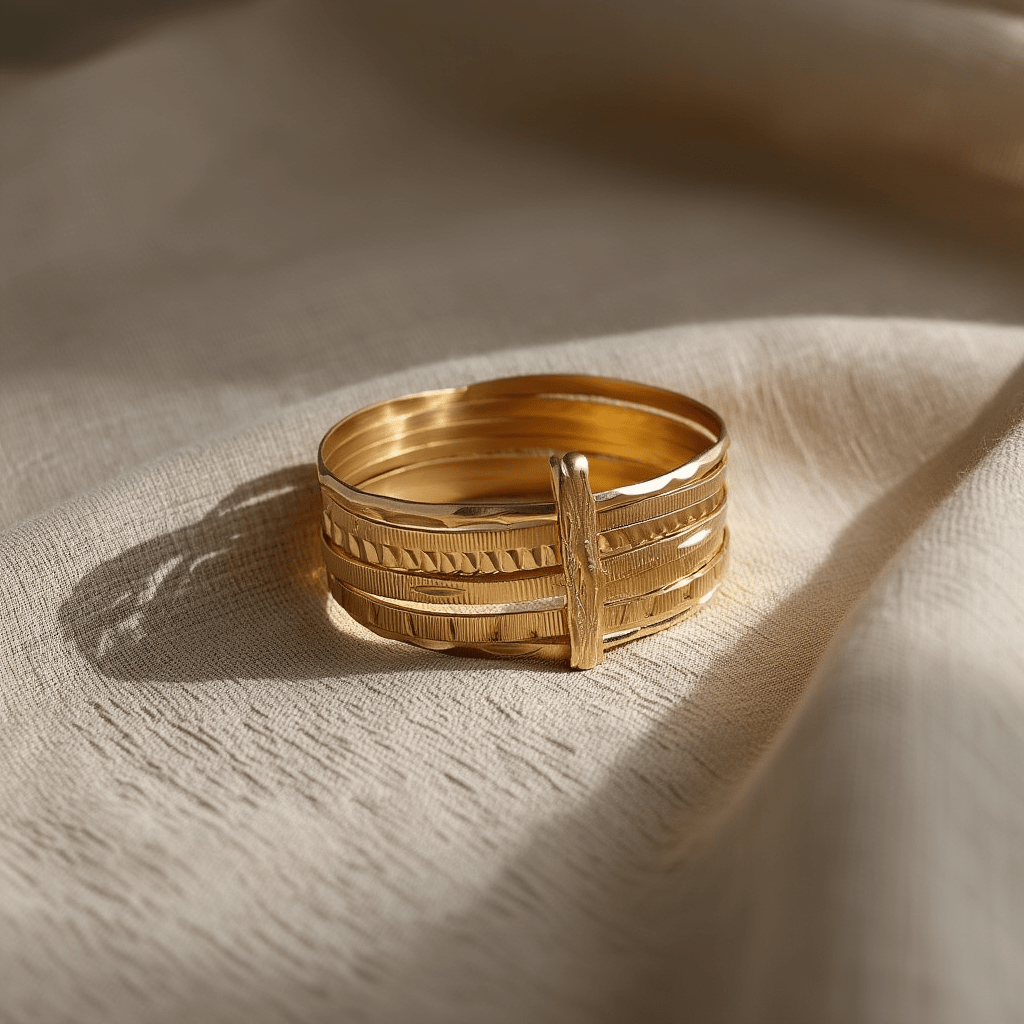 Anel Sete Escravas em Ouro 19kl com Aros Lapidados (T15) - Loja do Ouro