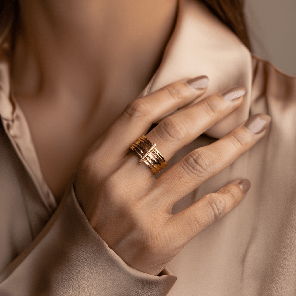 Anel Sete Escravas em Ouro 19kl com Aros Lapidados (T15) - Loja do Ouro