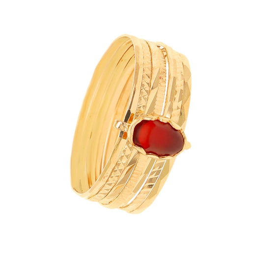 Anel Sete Escravas em Ouro 19kl com Pedra Vermelha (T16) - Loja do Ouro