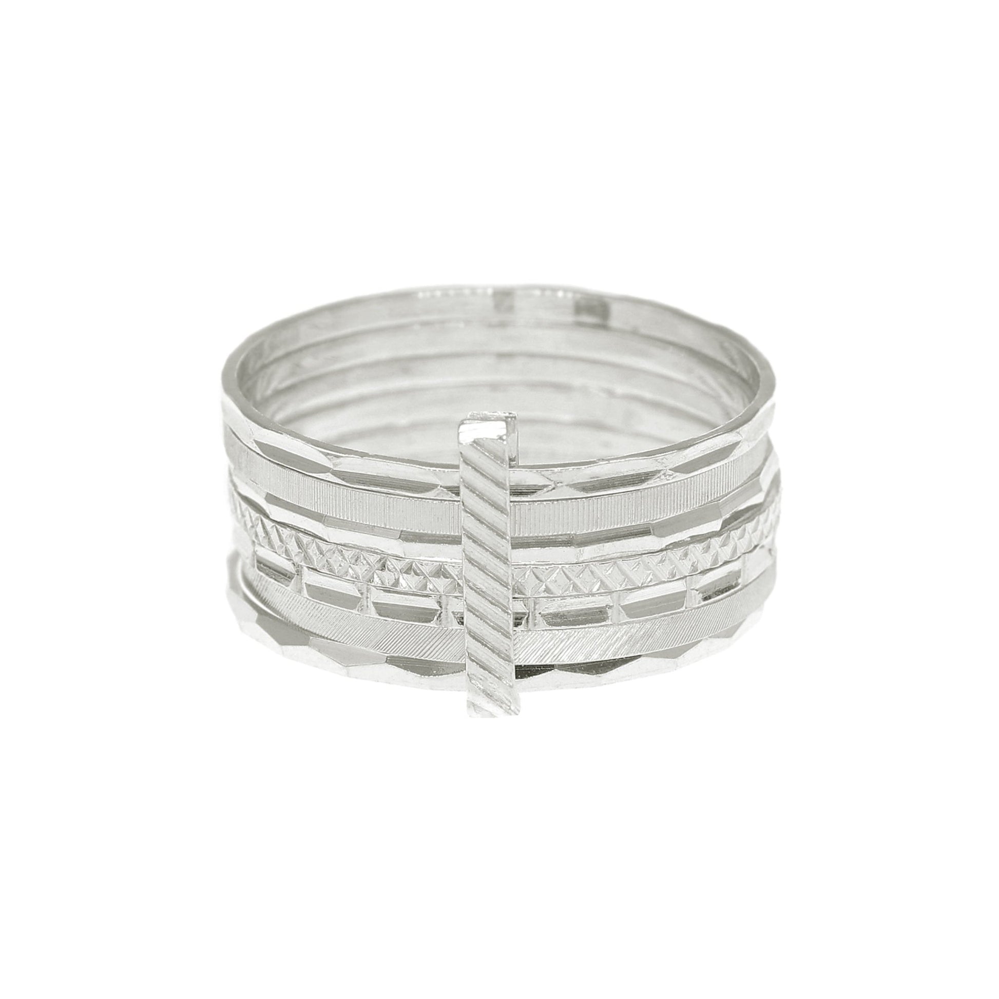 Anel Sete Escravas em Prata com Aros Lapidados - Loja do Ouro