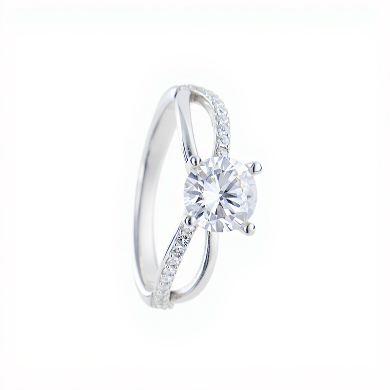 Anel Solitário Anabela em Prata com Zircónias (6mm) - Loja do Ouro