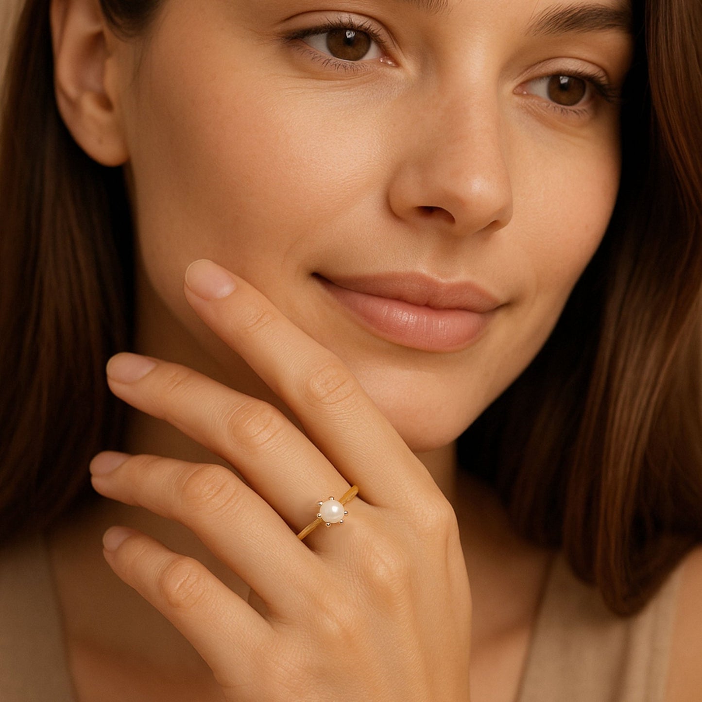 Anel Solitário em Ouro 19kl com Pérola (T19) - Loja do Ouro