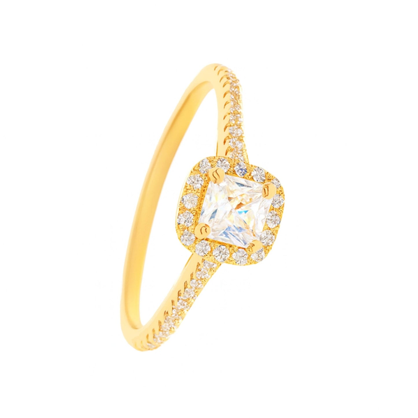 Anel Solitário em Ouro 19kl com Zircónias (T12) - Loja do Ouro