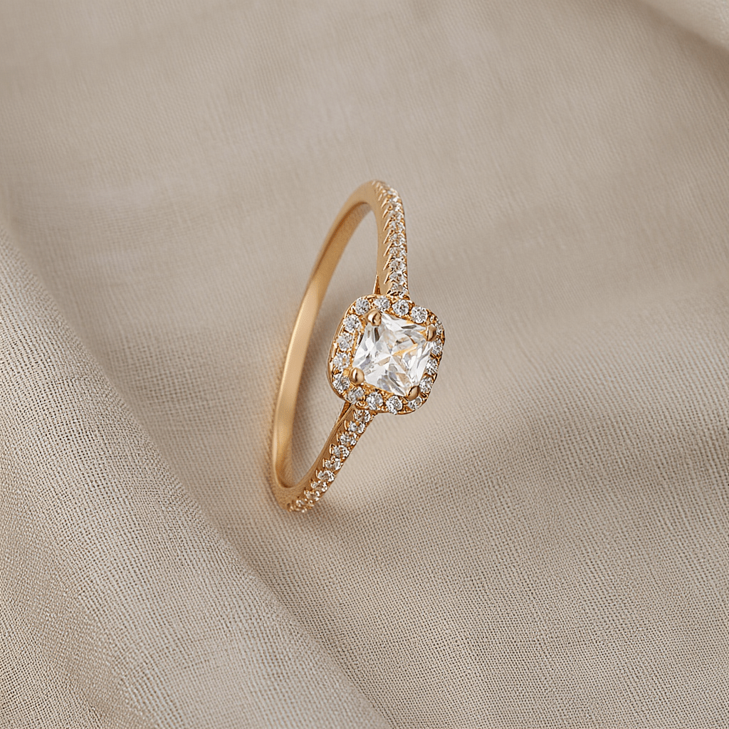 Anel Solitário em Ouro 19kl com Zircónias (T12) - Loja do Ouro