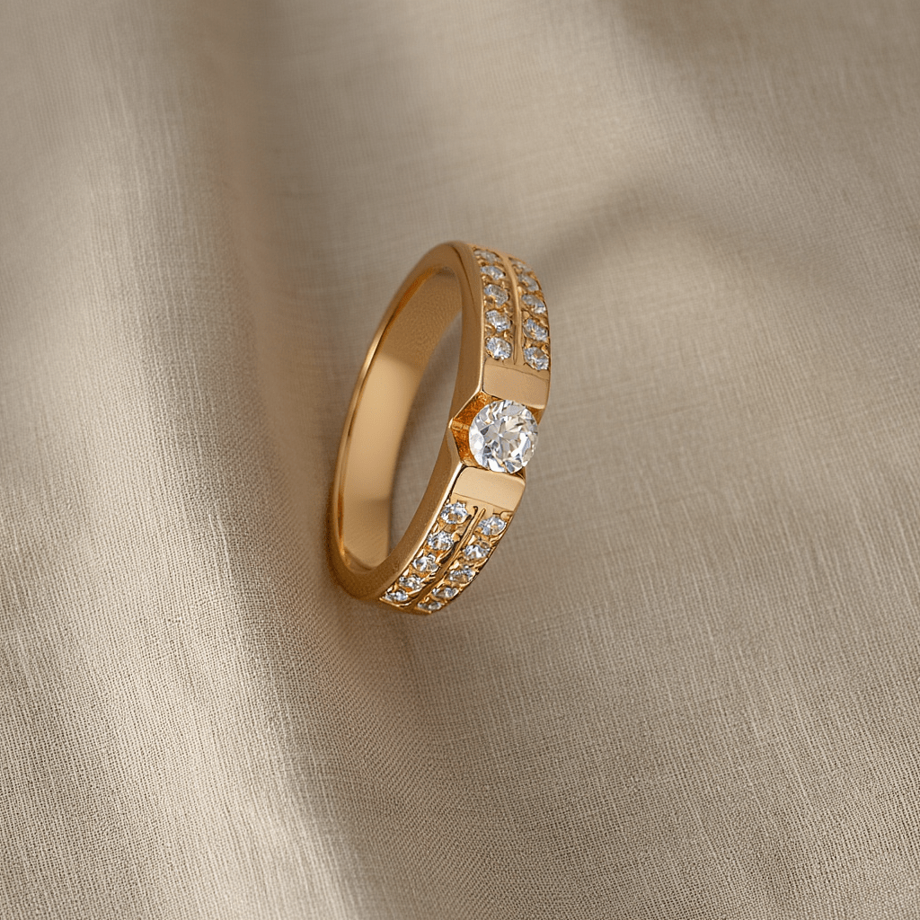 Anel Solitário em Ouro 19kl com Zircónias (T16) - Loja do Ouro