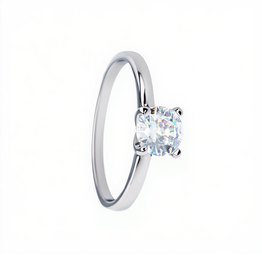 Anel Solitário em Prata com Zirconia (6mm) - Loja do Ouro