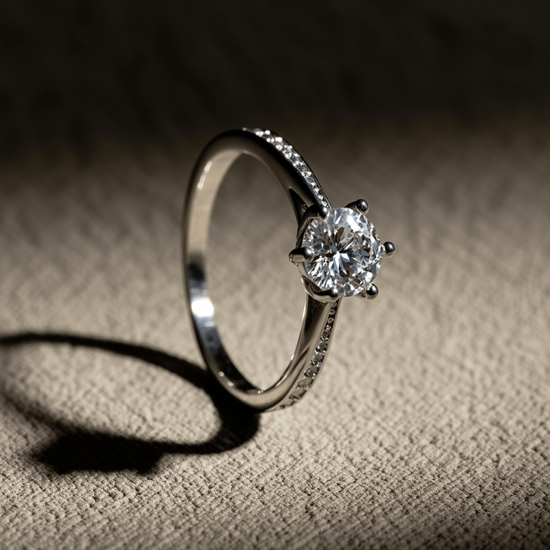 Anel Solitário em Prata com Zircónia (7mm) e aro cravejado Zircónias - Loja do Ouro