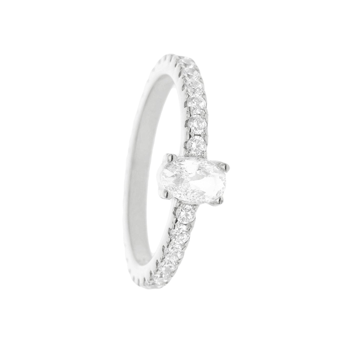 Anel Solitário em Prata com Zircónia Oval - Loja do Ouro