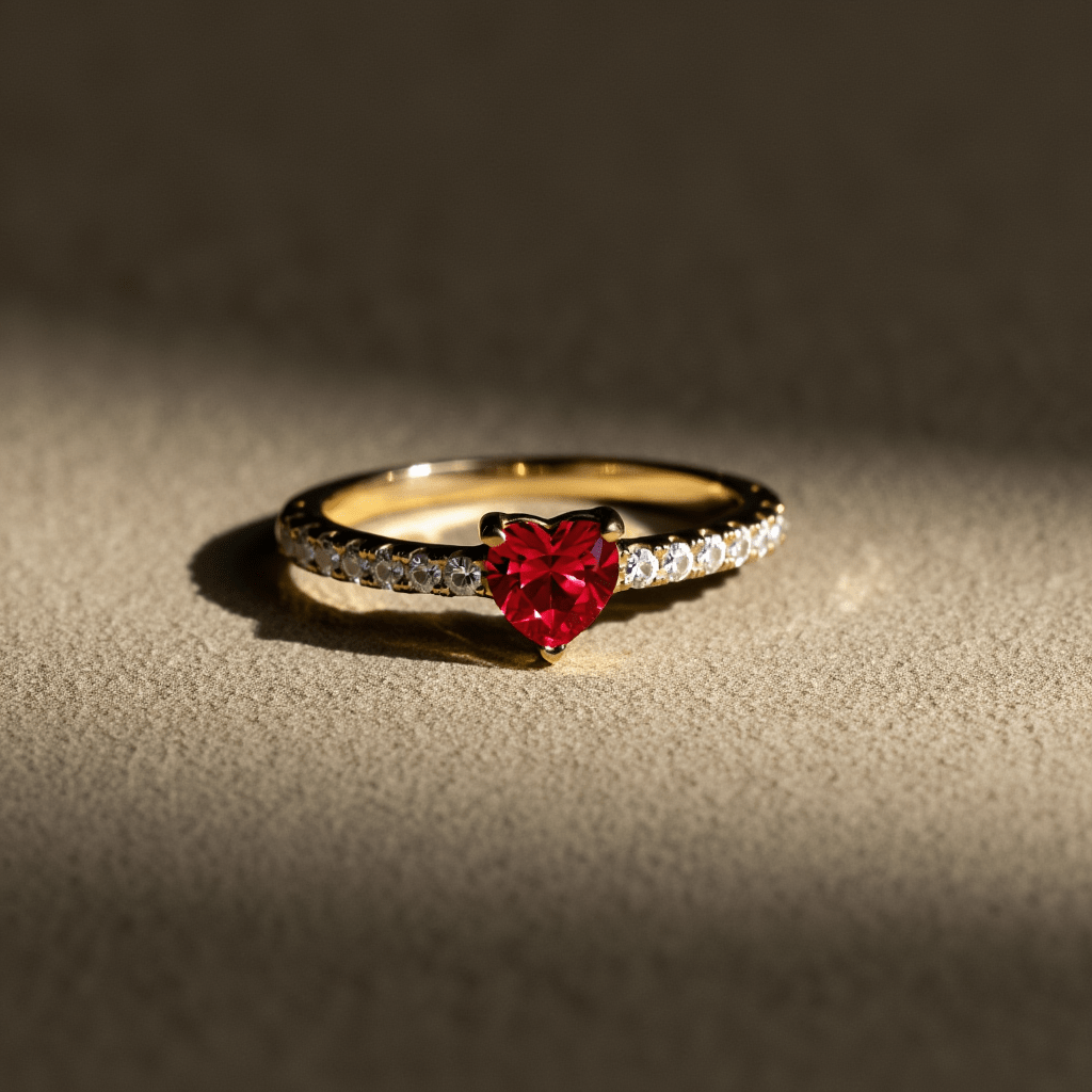 Anel Solitário em Prata Dourada com Zircão Coração - Loja do Ouro