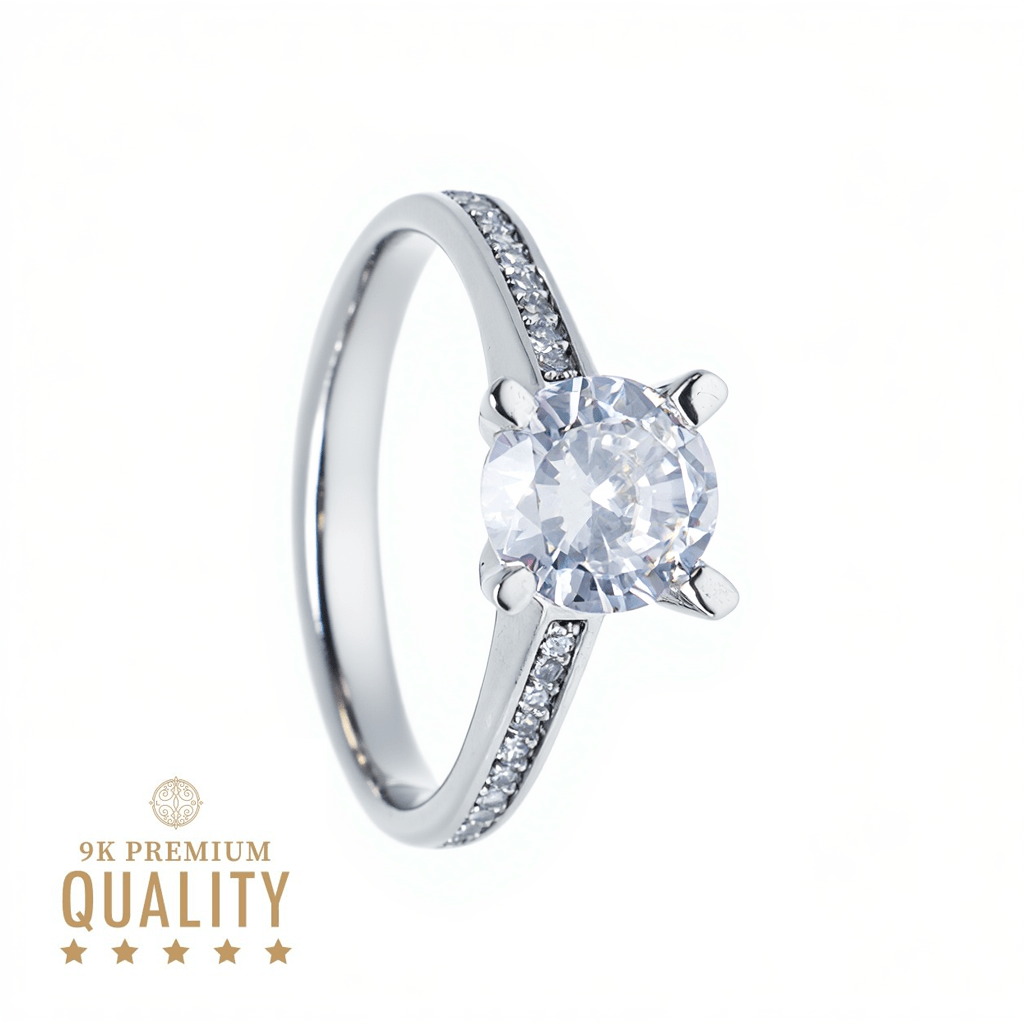 Anel Solitário Lady Emma em Ouro Branco 9kl com Zircónia (T12) - Loja do Ouro