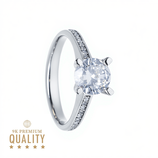 Anel Solitário Lady Emma em Ouro Branco 9kl com Zircónia (T12) - Loja do Ouro