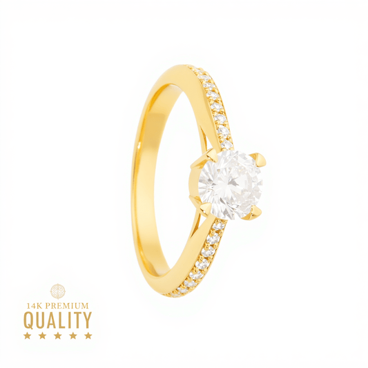 Anel Solitário Lady Sarah em Ouro 14kl com Zircónias - Loja do Ouro