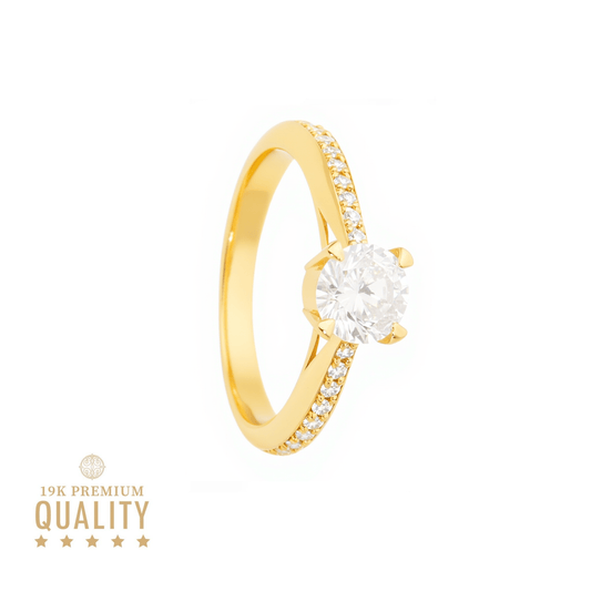 Anel Solitário Lady Sarah em Ouro 19kl com Zircónias - Loja do Ouro