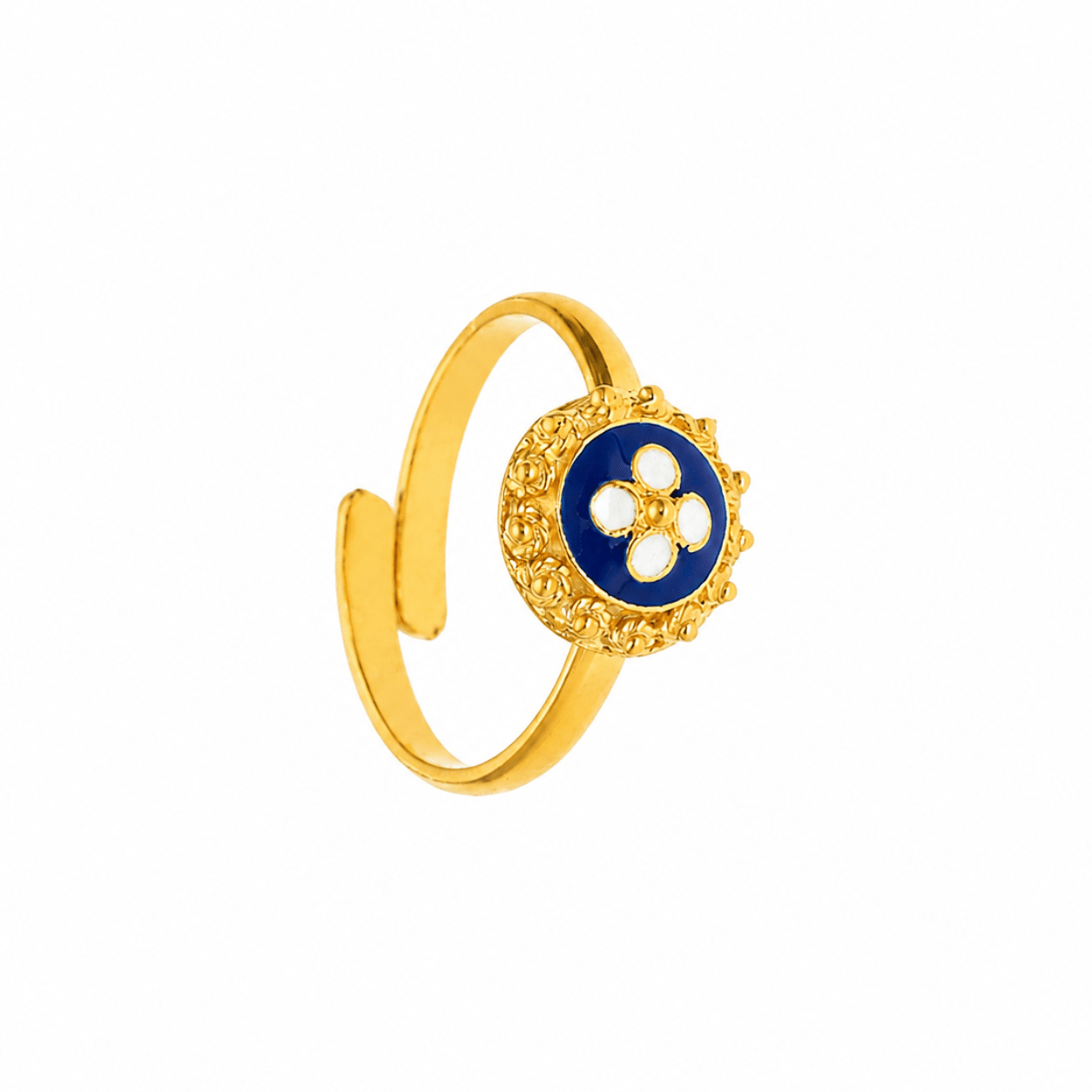 Anel Tradição em Prata Dourada e Esmalte Azul - Loja do Ouro