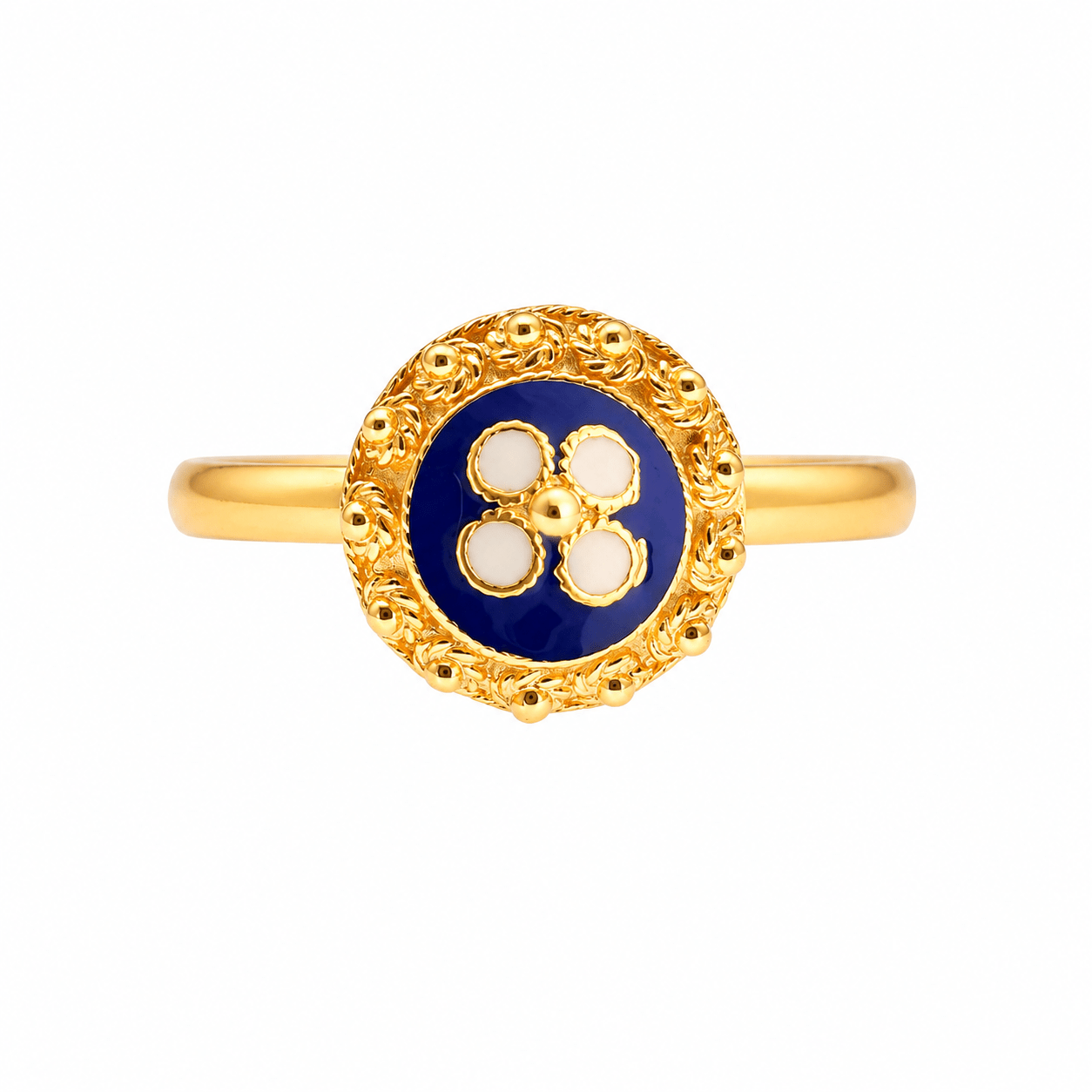 Anel Tradição em Prata Dourada e Esmalte Azul - Loja do Ouro
