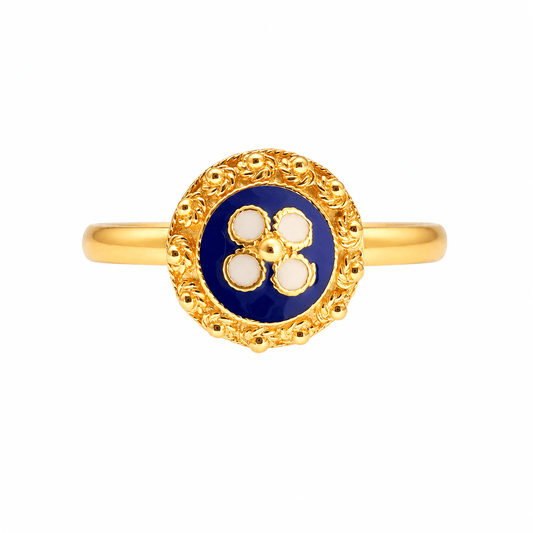 Anel Tradição em Prata Dourada e Esmalte Azul - Loja do Ouro