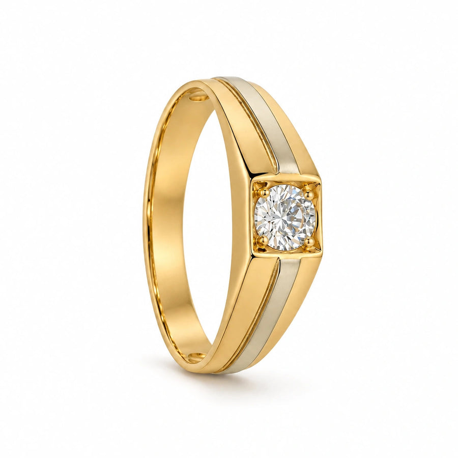 Anel Bicolor em Ouro 19kl com Zircónia (T25)