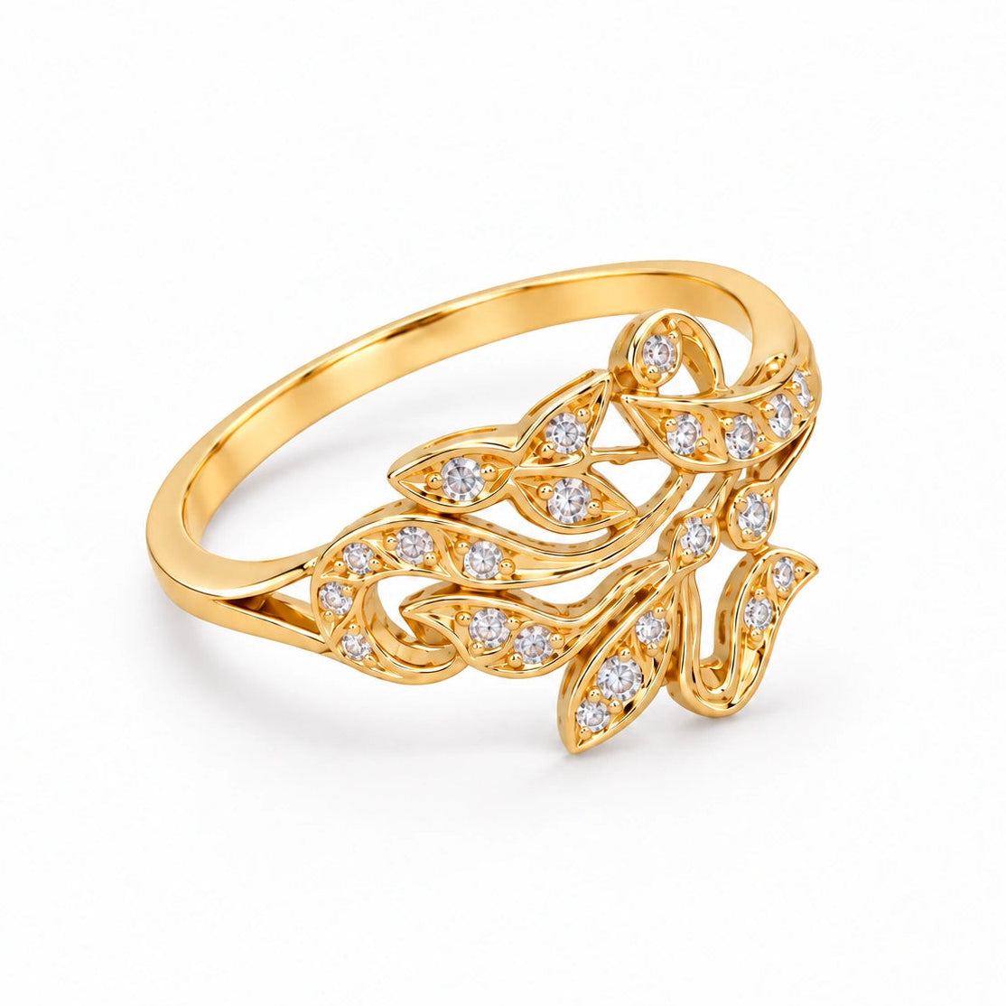 Anel Folha em Ouro 19kl com Diamantes (T19)