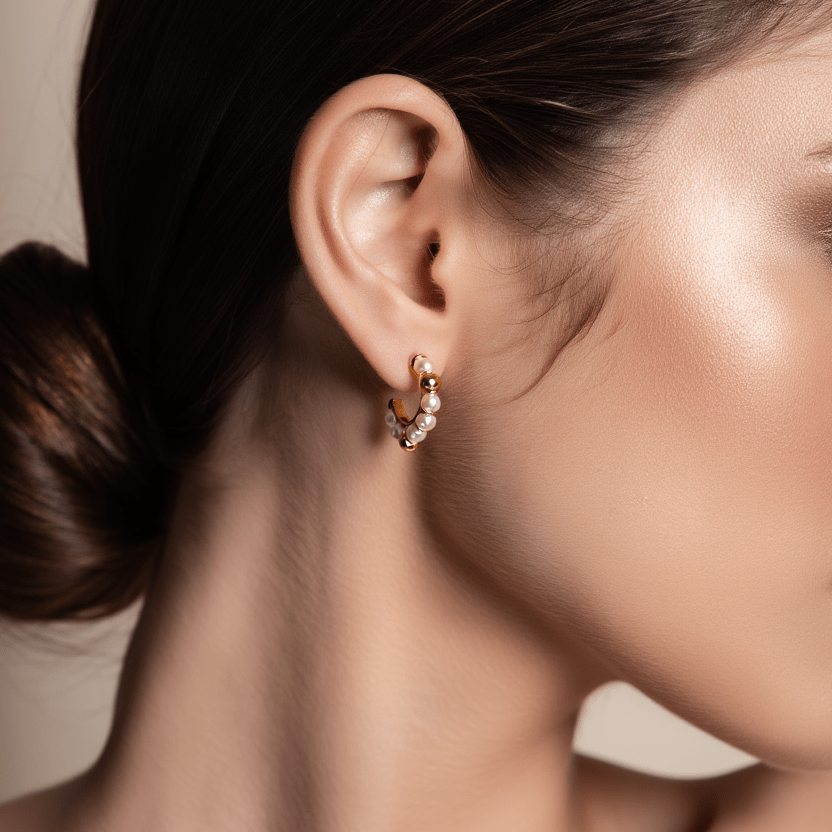 Argolas Pequenas com Pérolas em Ouro 19kl (1.8cm) - Loja do Ouro